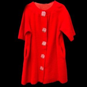 Vintage - Red Felt? House Robe/Jacket with Rose Accents